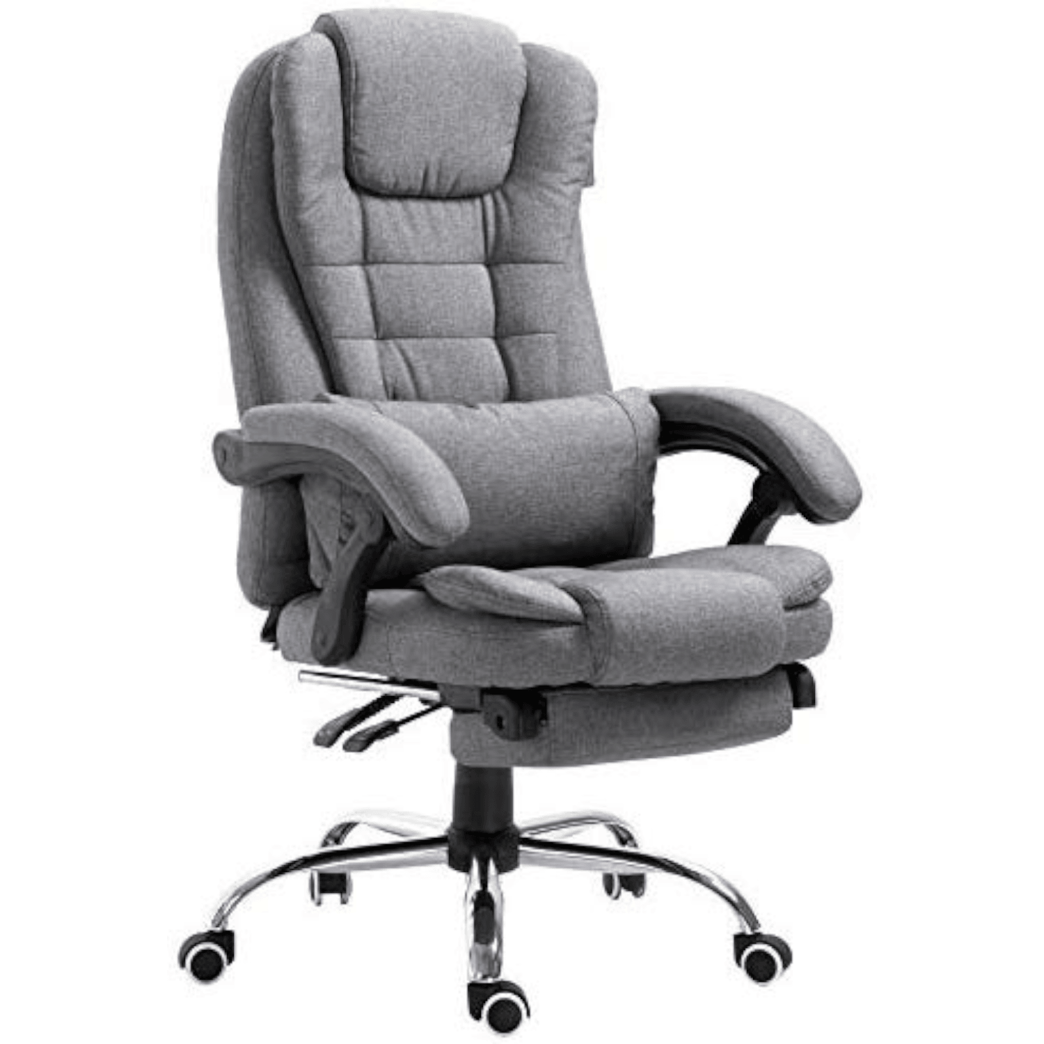 Executive Reclining Desk Chair with Footrest, Headrest and Lumbar Cushion Support, Grey Fabric