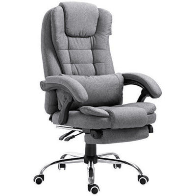 Executive Reclining Desk Chair with Footrest, Headrest and Lumbar Cushion Support, Grey Fabric
