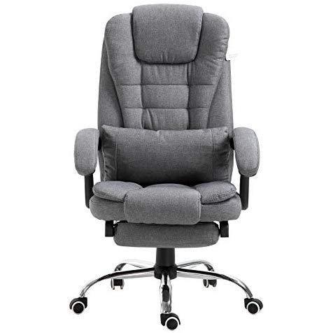 Executive Reclining Desk Chair with Footrest, Headrest and Lumbar Cushion Support, Grey Fabric