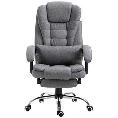Executive Reclining Desk Chair with Footrest, Headrest and Lumbar Cushion Support, Grey Fabric