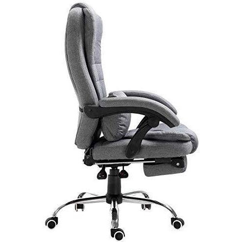 Executive Reclining Desk Chair with Footrest, Headrest and Lumbar Cushion Support, Grey Fabric