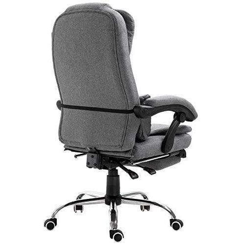Executive Reclining Desk Chair with Footrest, Headrest and Lumbar Cushion Support, Grey Fabric