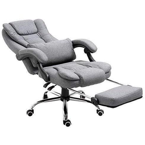 Executive Reclining Desk Chair with Footrest, Headrest and Lumbar Cushion Support, Grey Fabric
