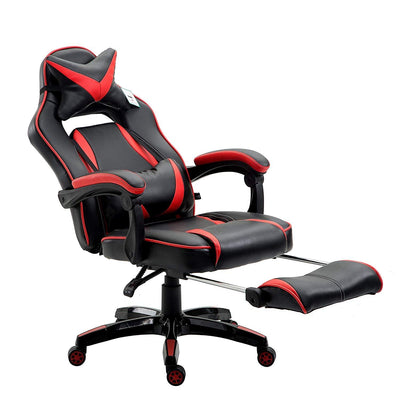 High Back Recliner Gaming Swivel Chair with Footrest & Adjustable Lumbar & Head Cushion, MR49 Black & Red