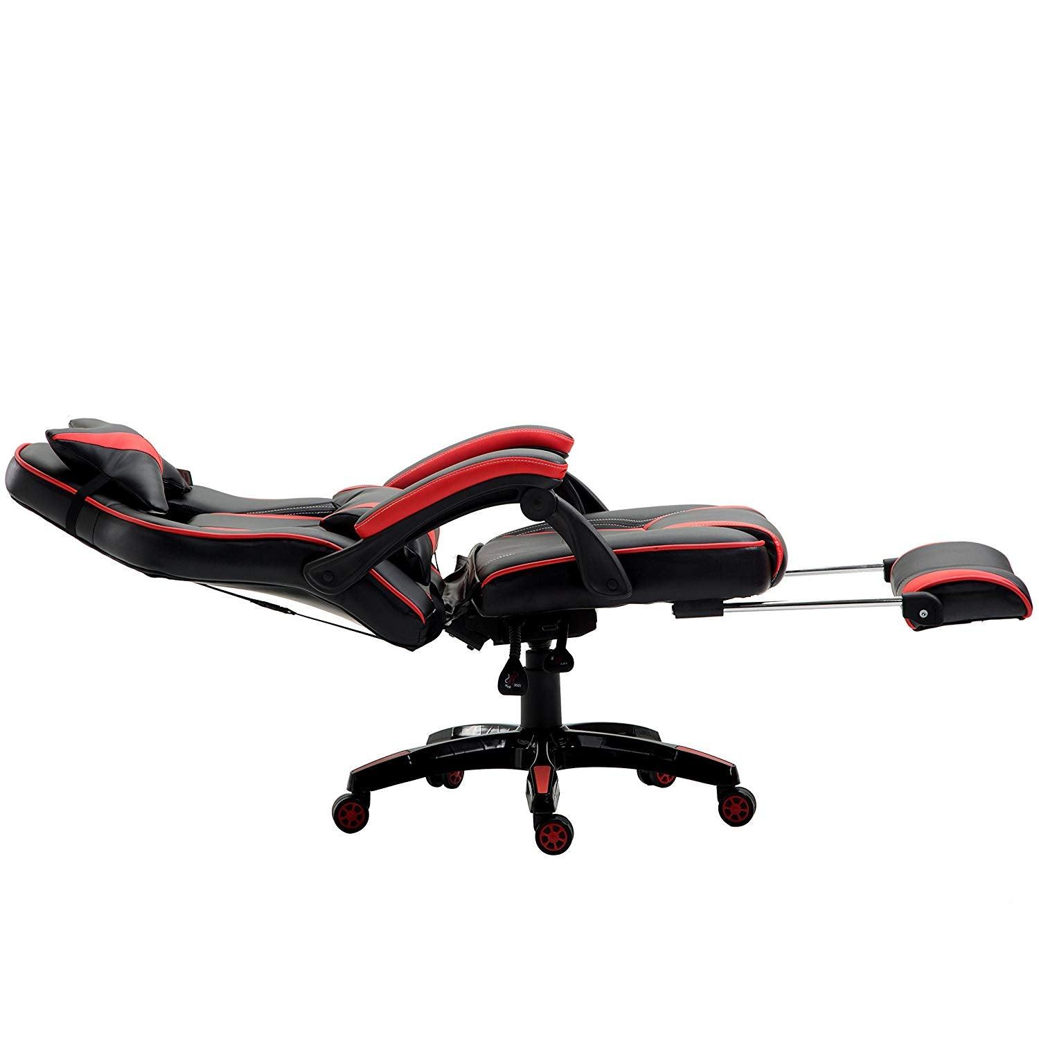 High Back Recliner Gaming Swivel Chair with Footrest & Adjustable Lumbar & Head Cushion, MR49 Black & Red