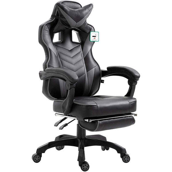 Cherry Tree Furniture High Back Recliner Gaming Chair with Cushion & Retractable Footrest Black & Grey - daals