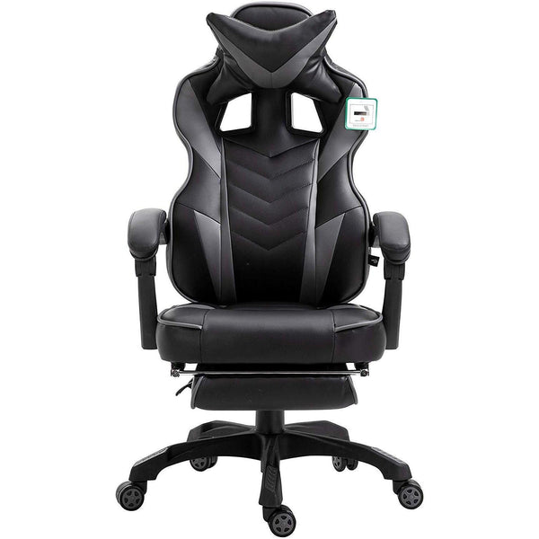 Cherry Tree Furniture High Back Recliner Gaming Chair with Cushion & Retractable Footrest Black & Grey - daals