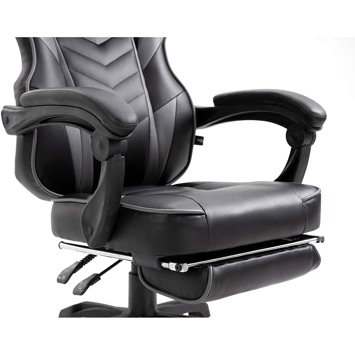 Cherry Tree Furniture High Back Recliner Gaming Chair with Cushion & Retractable Footrest Black & Grey