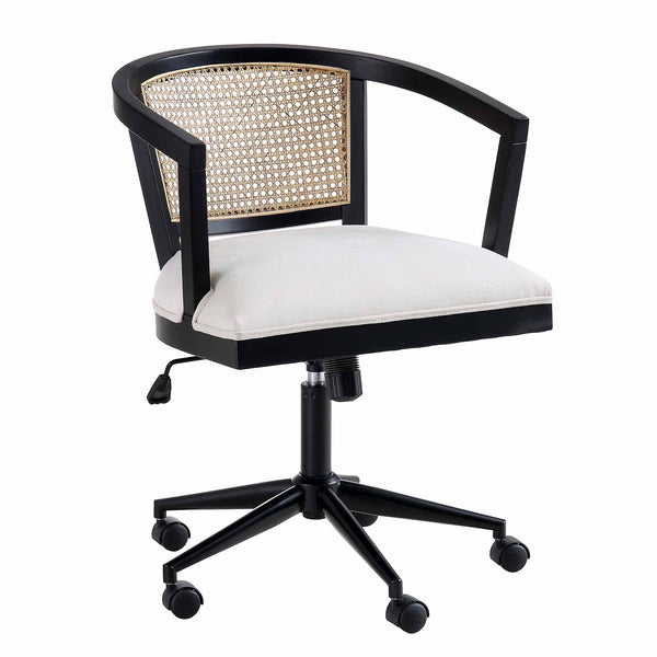 Lucia Natural Cane Swivel Desk Chair, Black