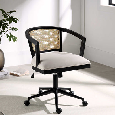 Lucia Natural Cane Swivel Desk Chair, Black