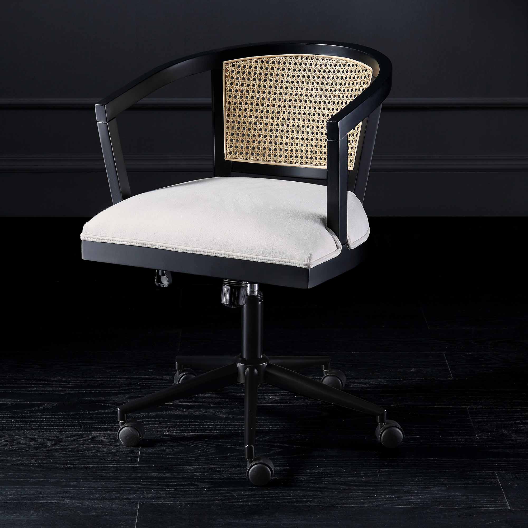 Lucia Natural Cane Swivel Desk Chair, Black