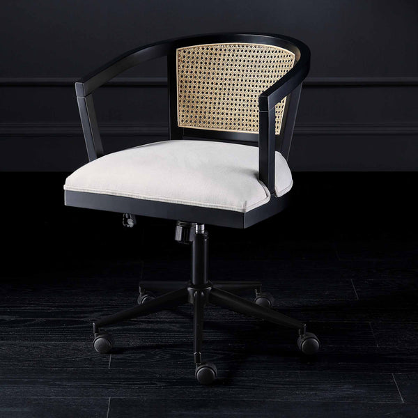 Lucia Natural Cane Swivel Desk Chair, Black
