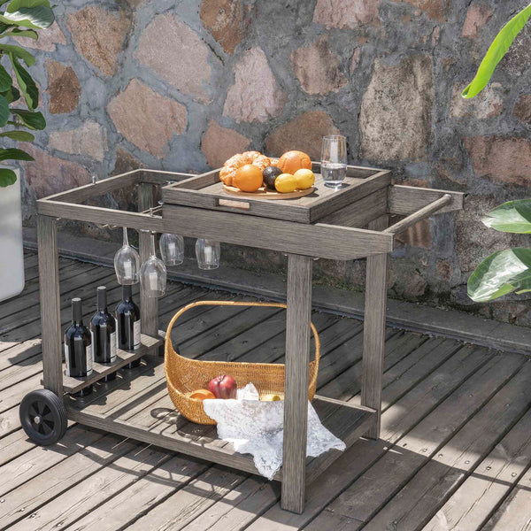 Montrose Aluminium Outdoor Bar Cart, Brushed Silver Oak