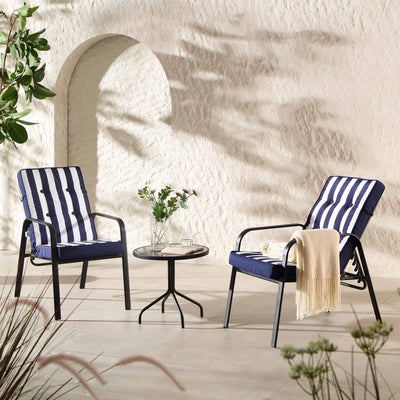 Champneys 2-Seater Steel and Fabric Outdoor Reclining Bistro Set with Stool, Blue