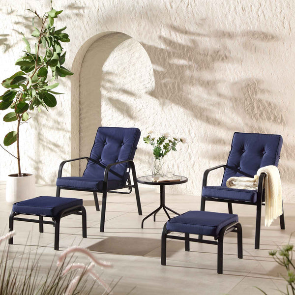 Champneys 2-Seater Steel and Fabric Outdoor Reclining Bistro Set with Stool, Blue
