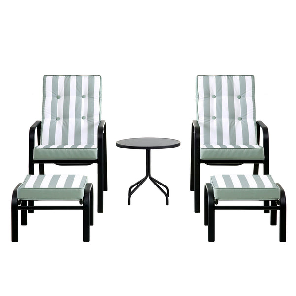 Champneys 2-Seater Steel and Fabric Outdoor Reclining Bistro Set with Stool, Sage Green