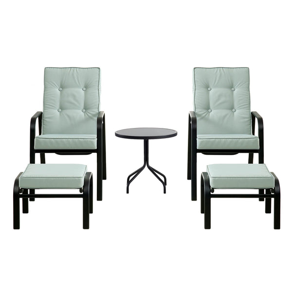 Champneys 2-Seater Steel and Fabric Outdoor Reclining Bistro Set with Stool, Sage Green