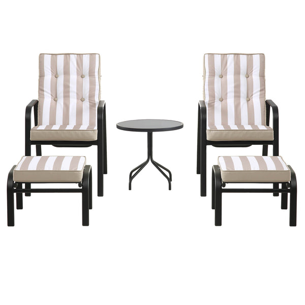 Champneys 2-Seater Steel and Fabric Outdoor Reclining Bistro Set with Stool, Taupe