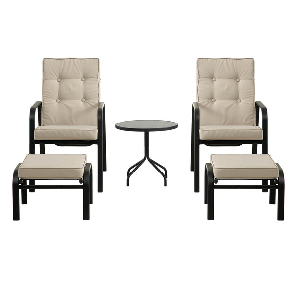 Champneys 2-Seater Steel and Fabric Outdoor Reclining Bistro Set with Stool, Taupe