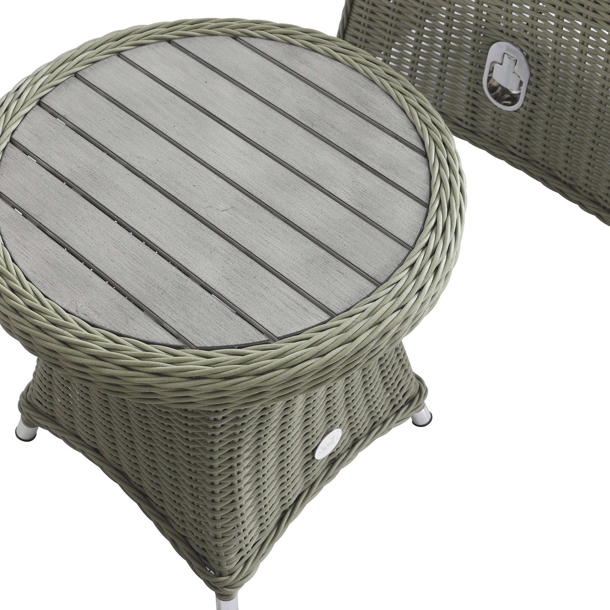 Hampshire 2-Seater Round Wicker Reclining Bistro Set with Stools, Desert Sage