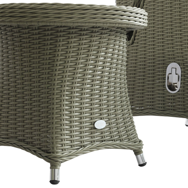 Hampshire 2-Seater Round Wicker Reclining Bistro Set with Stools, Desert Sage