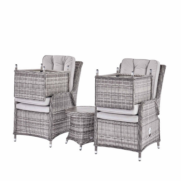 Hampshire 2-Seater Round Wicker Reclining Bistro Set with Stools, Light Grey