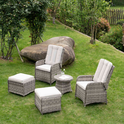 Hampshire 2-Seater Round Wicker Reclining Bistro Set with Stools, Light Grey