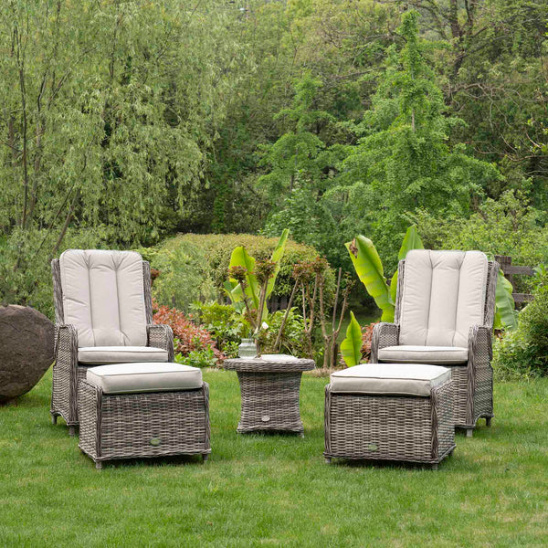 Hampshire 2-Seater Round Wicker Reclining Bistro Set with Stools, Light Grey