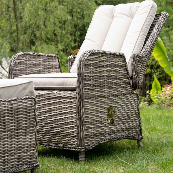 Hampshire 2-Seater Round Wicker Reclining Bistro Set with Stools, Light Grey