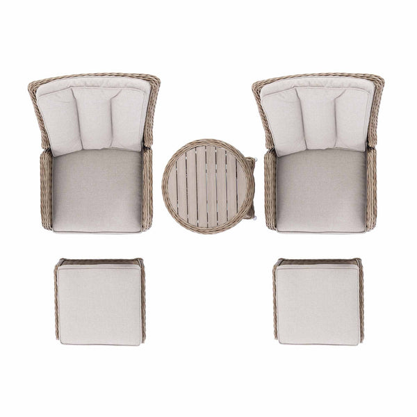 Hampshire 2-Seater Round Wicker Reclining Bistro Set with Stools, Natural