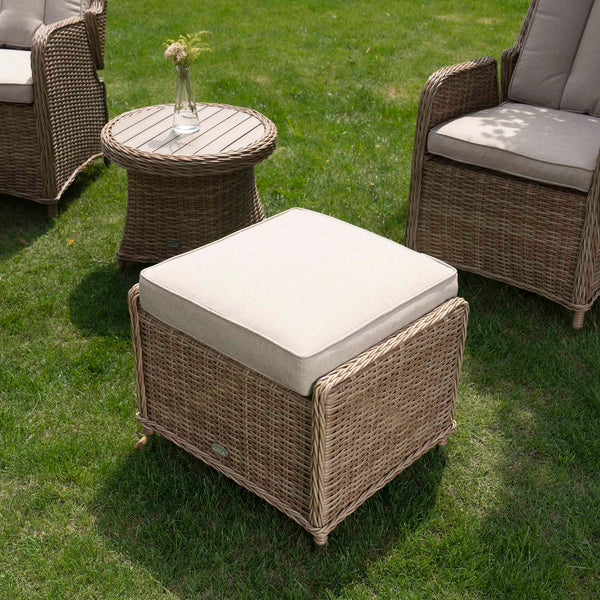 Hampshire 2-Seater Round Wicker Reclining Bistro Set with Stools, Natural