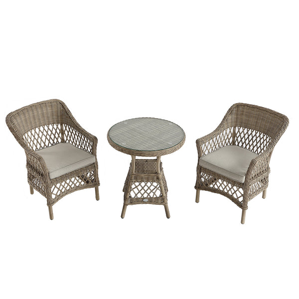 Willowbrook Lattice Weave Rattan Bistro Set, Natural