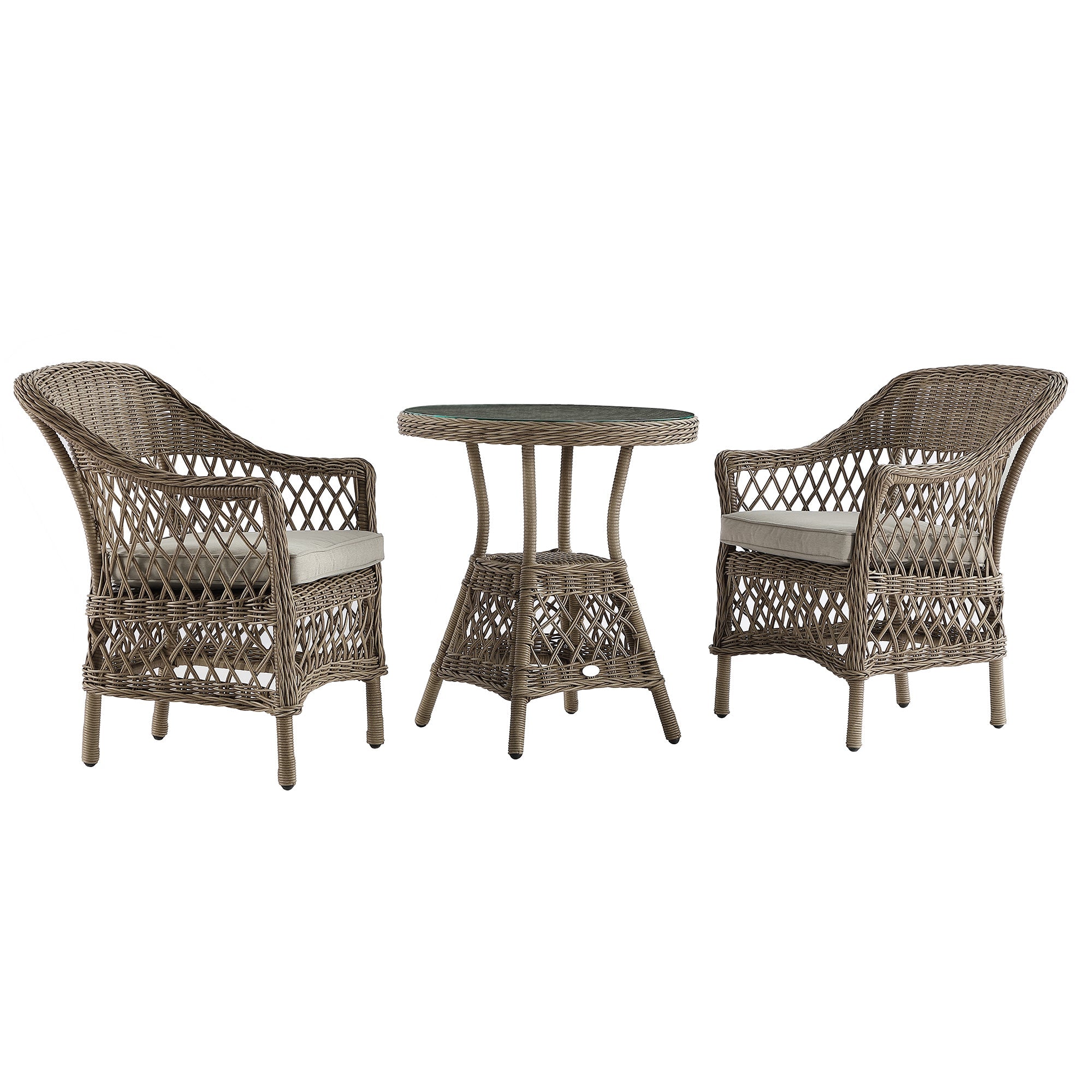 Willowbrook Lattice Weave Rattan Bistro Set, Natural