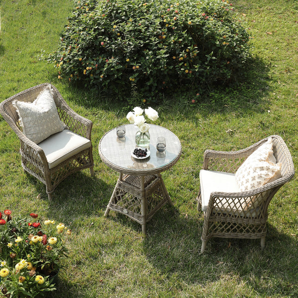 Willowbrook Lattice Weave Rattan Bistro Set, Natural