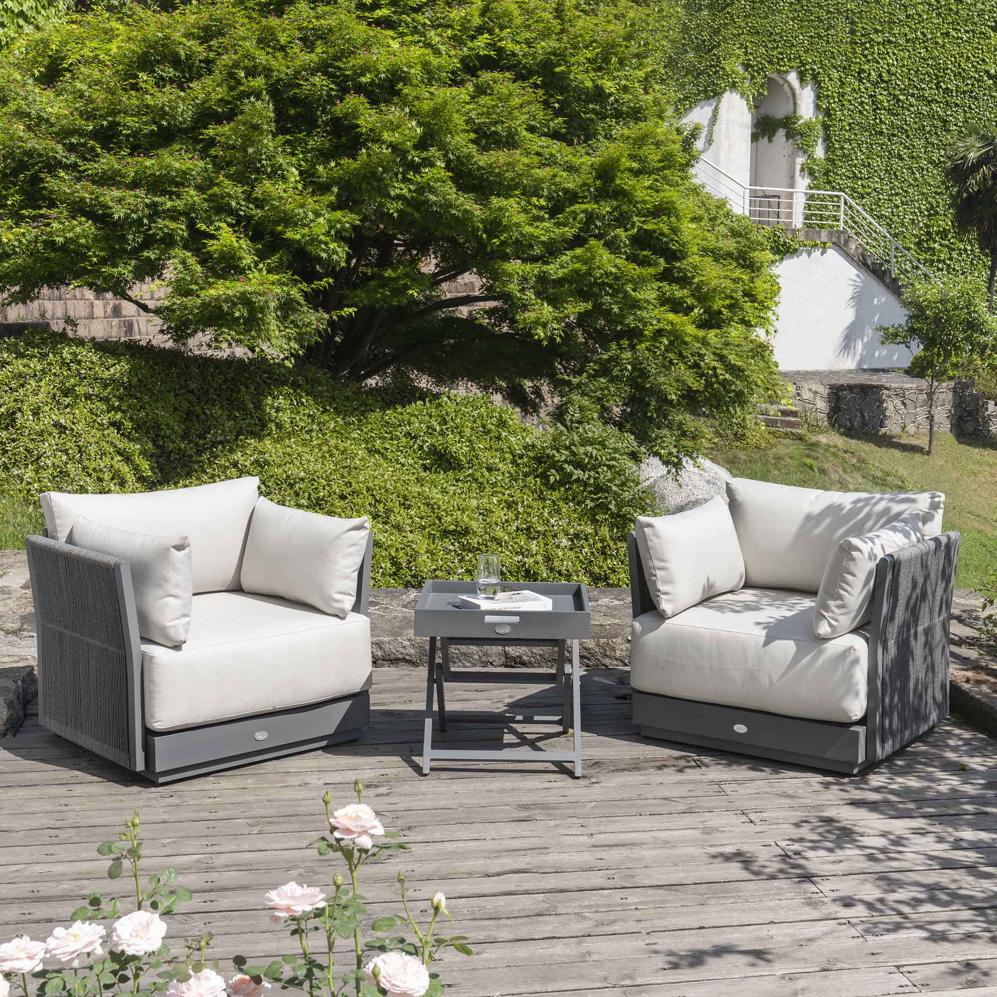 Pedra Rope and Aluminium Outdoor Bistro Set, Grey