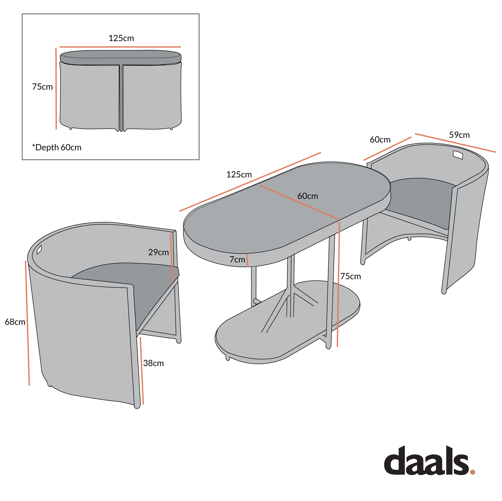Granchester Rattan Balcony Bistro Set, Grey