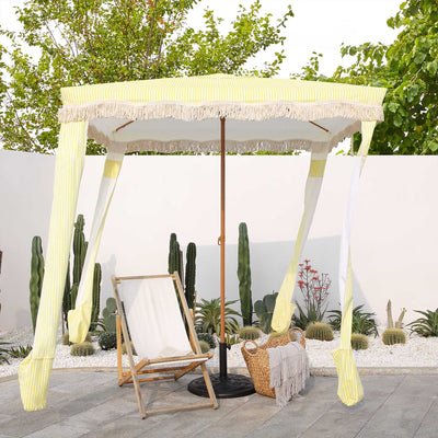 Gabriel Yellow and White Striped Fringed Cabana