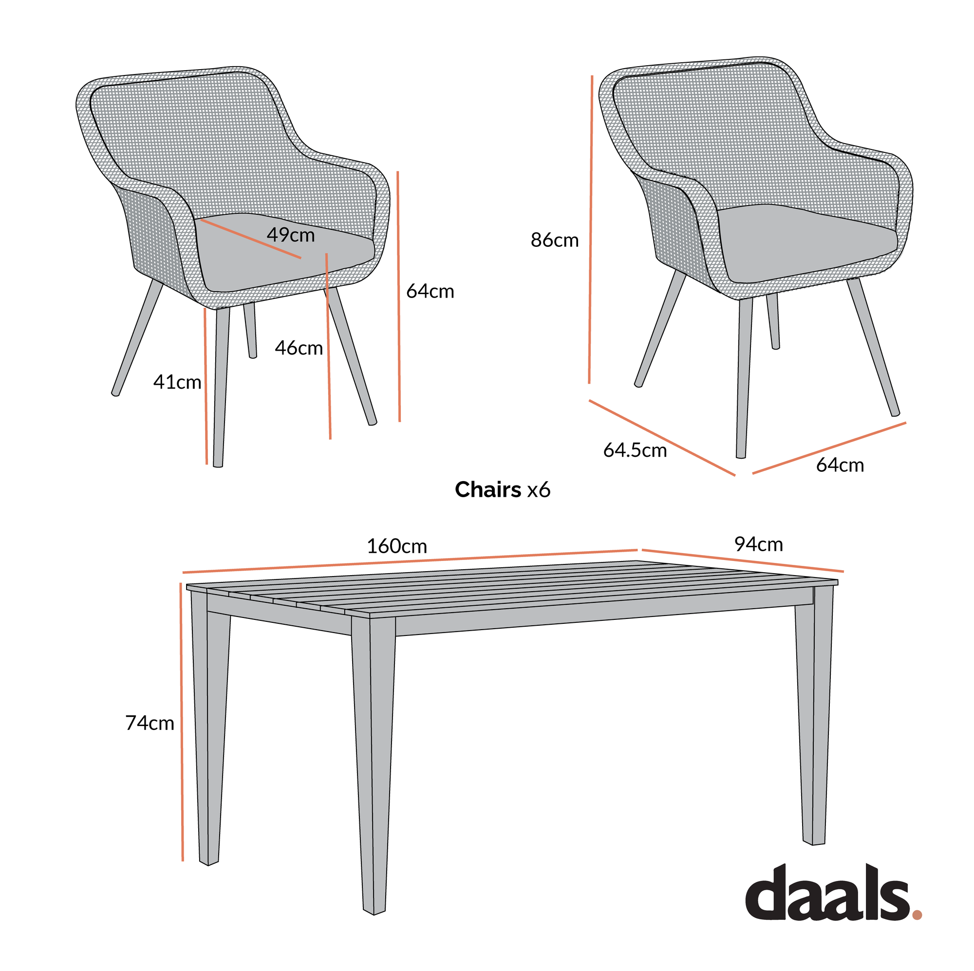 Cliveden Outdoor Aluminium Washed Wood Effect and Round Wicker Rattan 6-Seater Dining Set