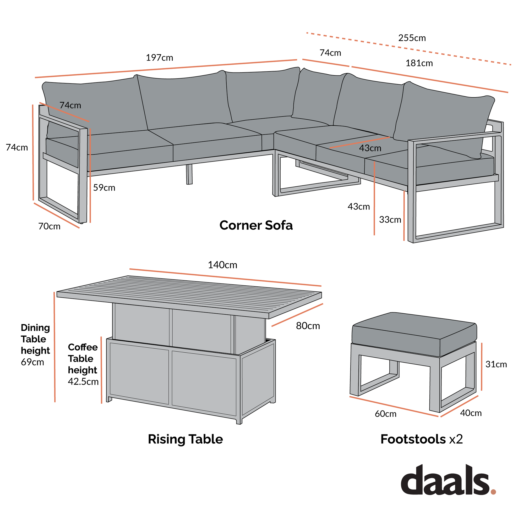Albany Aluminium Large Corner Casual Dining Set with Rising Table, Taupe