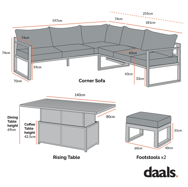 Albany Aluminium Large Corner Casual Dining Set with Rising Table, Taupe