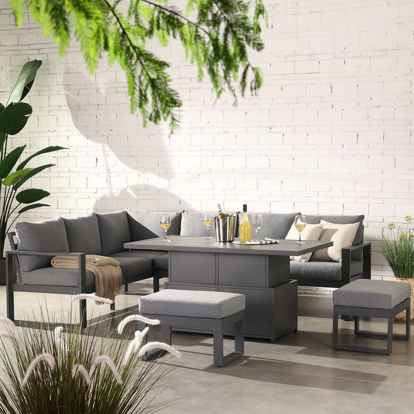 Albany Aluminium Large Corner Casual Dining Set with Rising Table, Grey