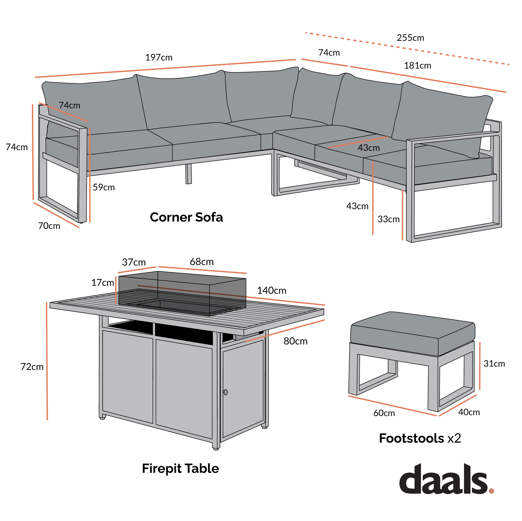 Albany Aluminium Large Corner Casual Dining Set with Firepit Table, White