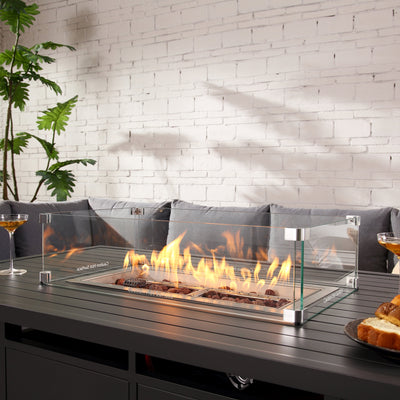 Albany Aluminium Large Corner Casual Dining Set with Firepit Table, Grey