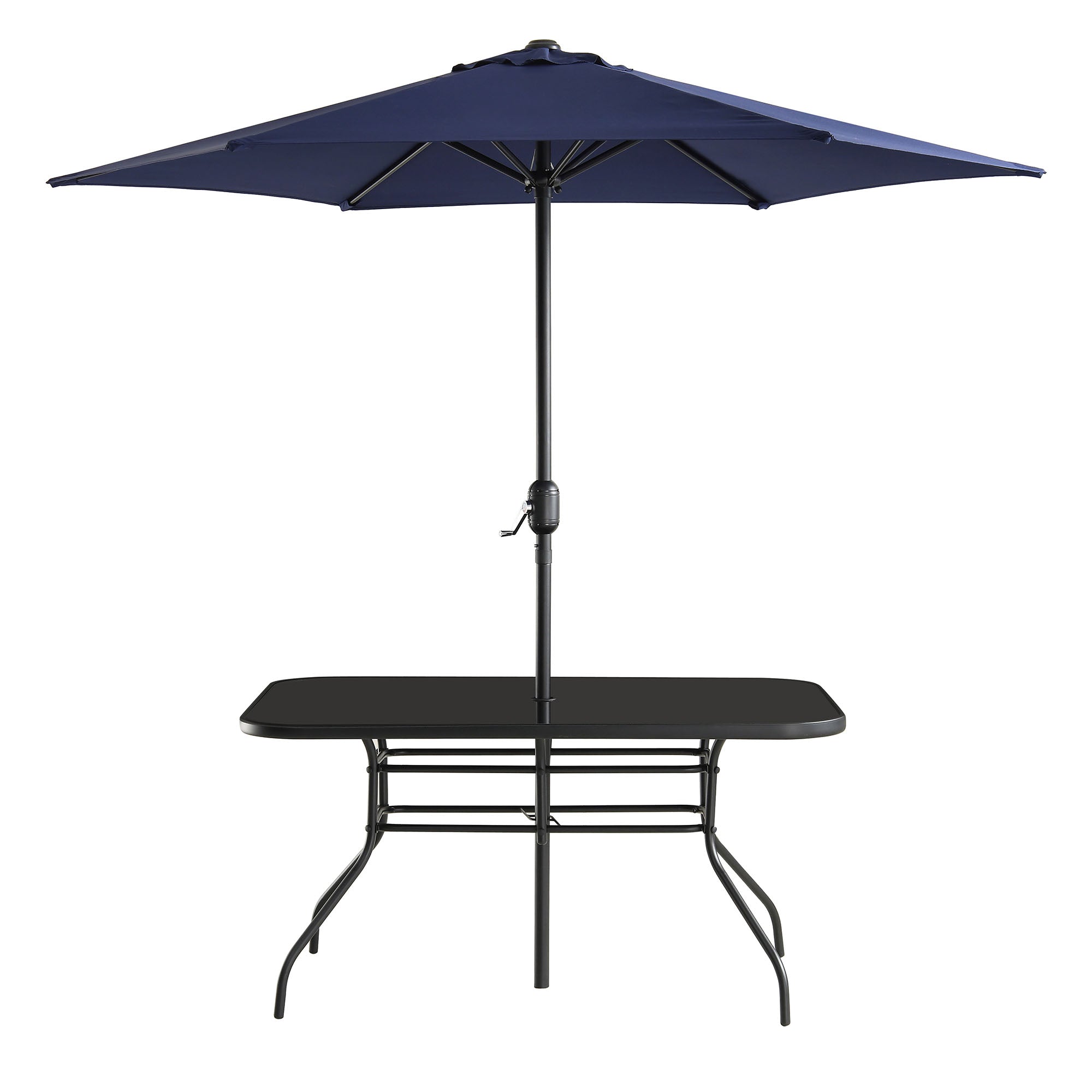 Champneys 6-Seater Steel and Fabric Outdoor Patio Dining Set with Crank Parasol, Blue