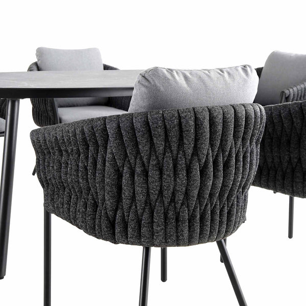 Montebello 6-Seater Outdoor Black Rope and Aluminium Oval Dining Set with Grey Ceramic Dining Table