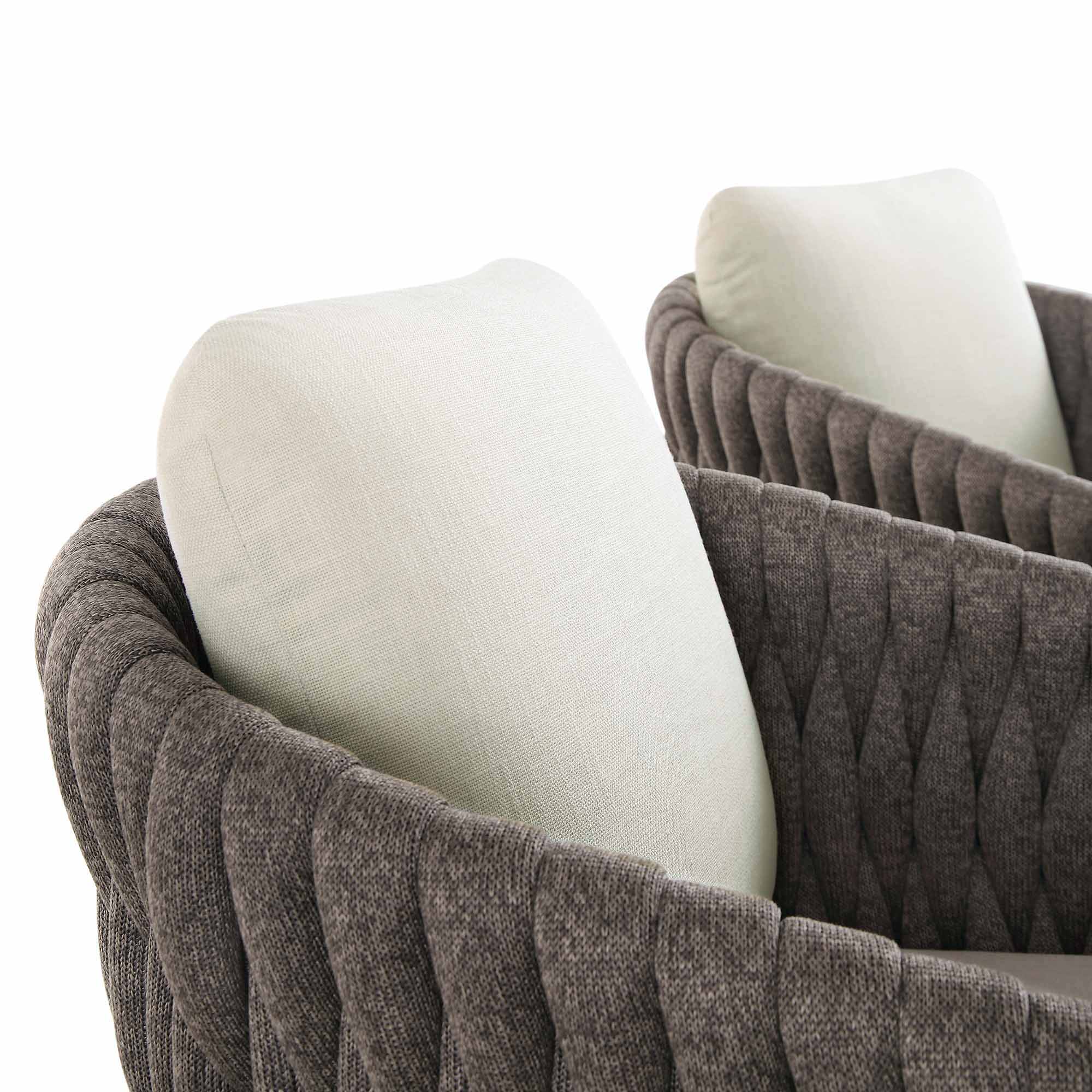 Montebello 6-Seater Outdoor Taupe Rope and Aluminium Oval Dining Set with White Ceramic Dining Table