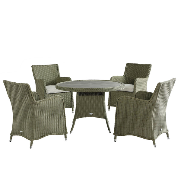 Hampshire 4-Seater Round Wicker Rattan Dining Set, Desert Sage
