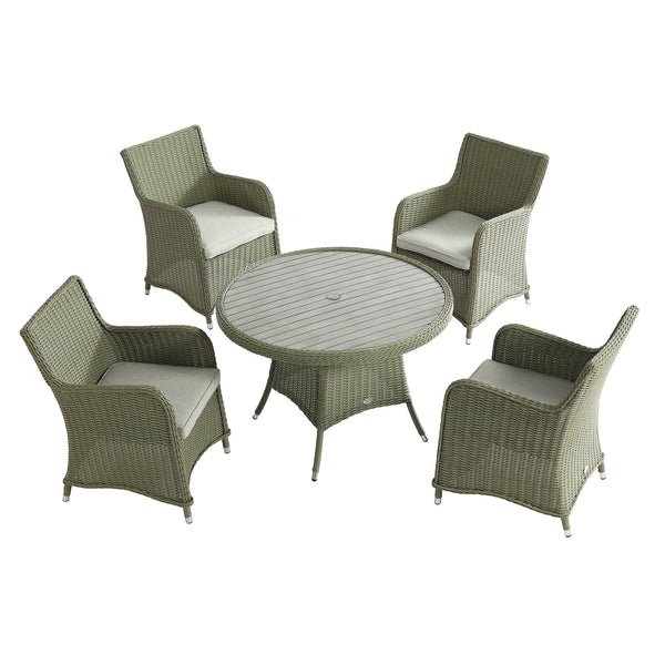 Hampshire 4-Seater Round Wicker Rattan Dining Set, Desert Sage