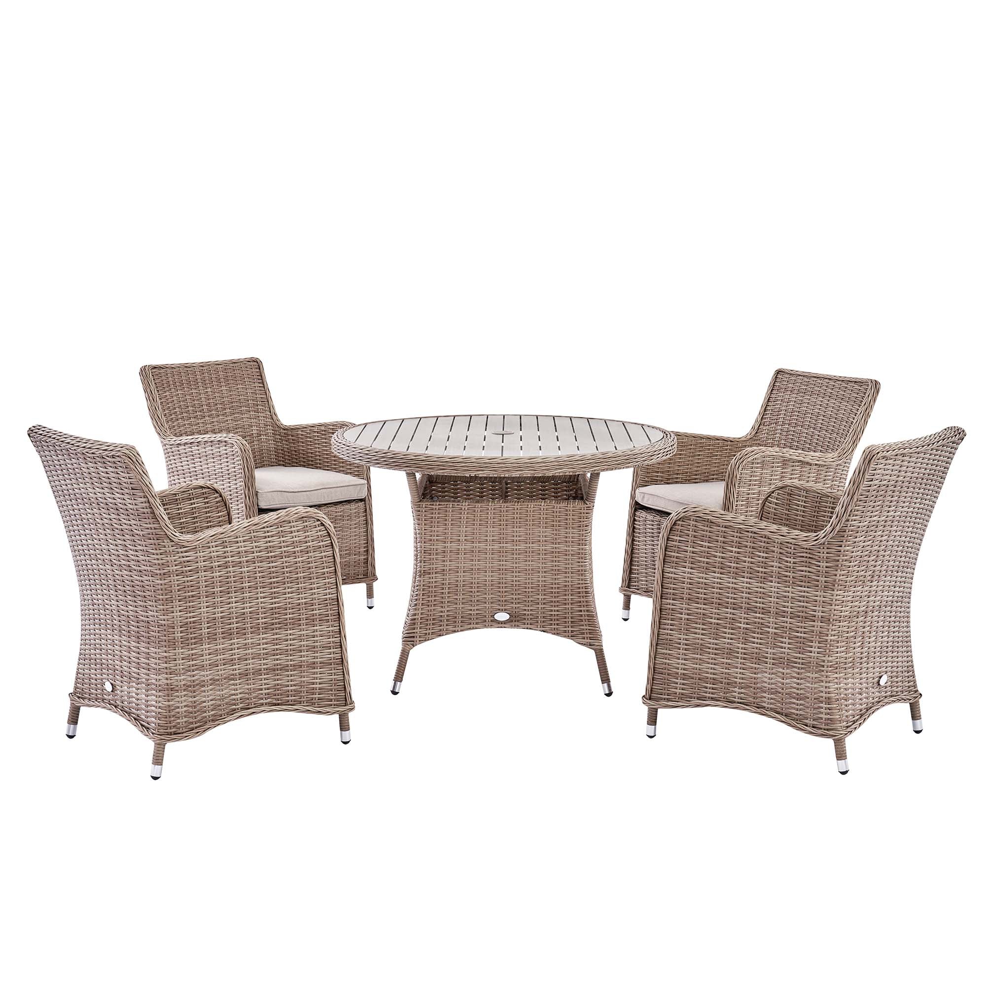 Hampshire 4-Seater Round Wicker Rattan Dining Set, Natural