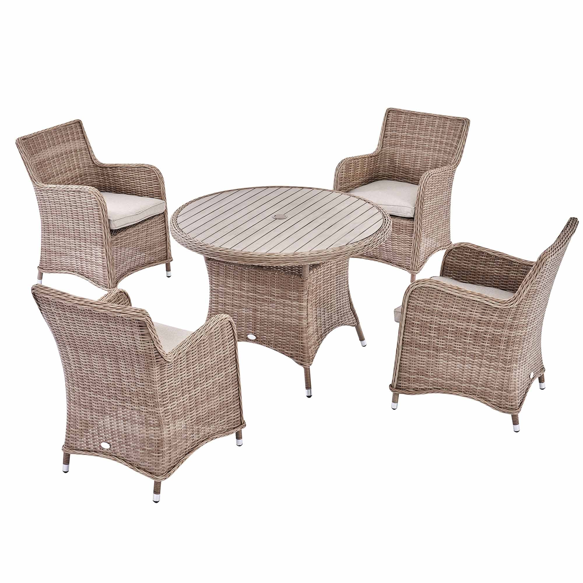 Hampshire 4-Seater Round Wicker Rattan Dining Set, Natural